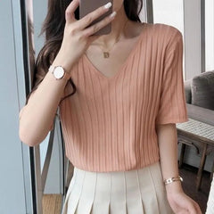 Summer Loose Fit Chicken Heart Collar Ice Silk T-Shirt