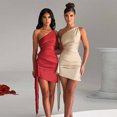 One-Shoulder Sleeveless Mini Dress for Parties & Weddings